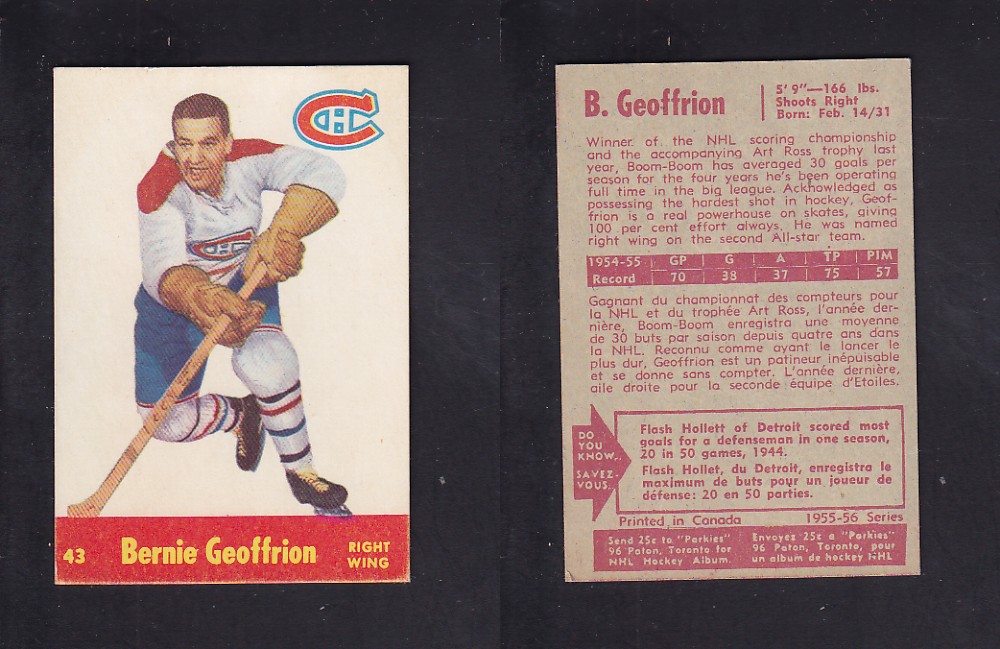 1955-56 PARKHURST HOCKEY CARD #43 B. GEOFFRION photo 1955-56 PARKHURST HOCKEY CARD #43 B. GEOFFRION photo