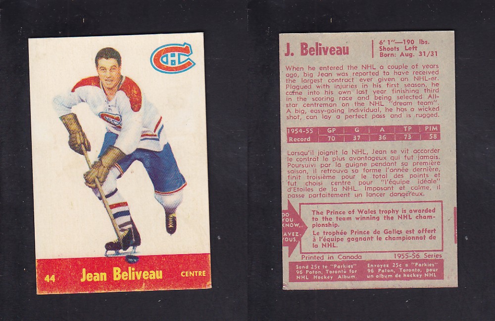 1955-56 PARKHURST HOCKEY CARD #44 J. BELIVEAU photo 1955-56 PARKHURST HOCKEY CARD #44 J. BELIVEAU photo