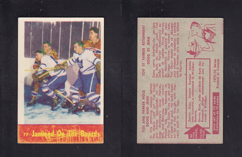1955-56 PARKHURST HOCKEY CARD #77 JAMMED ON THE BOARDS photo 1955-56 PARKHURST HOCKEY CARD #77 JAMMED ON THE BOARDS photo