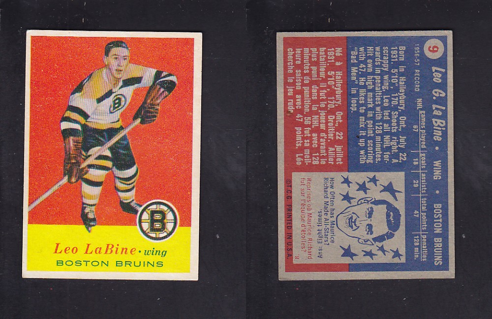 1957-58 TOPPS HOCKEY CARD #9 L. LABINE photo 1957-58 TOPPS HOCKEY CARD #9 L. LABINE photo