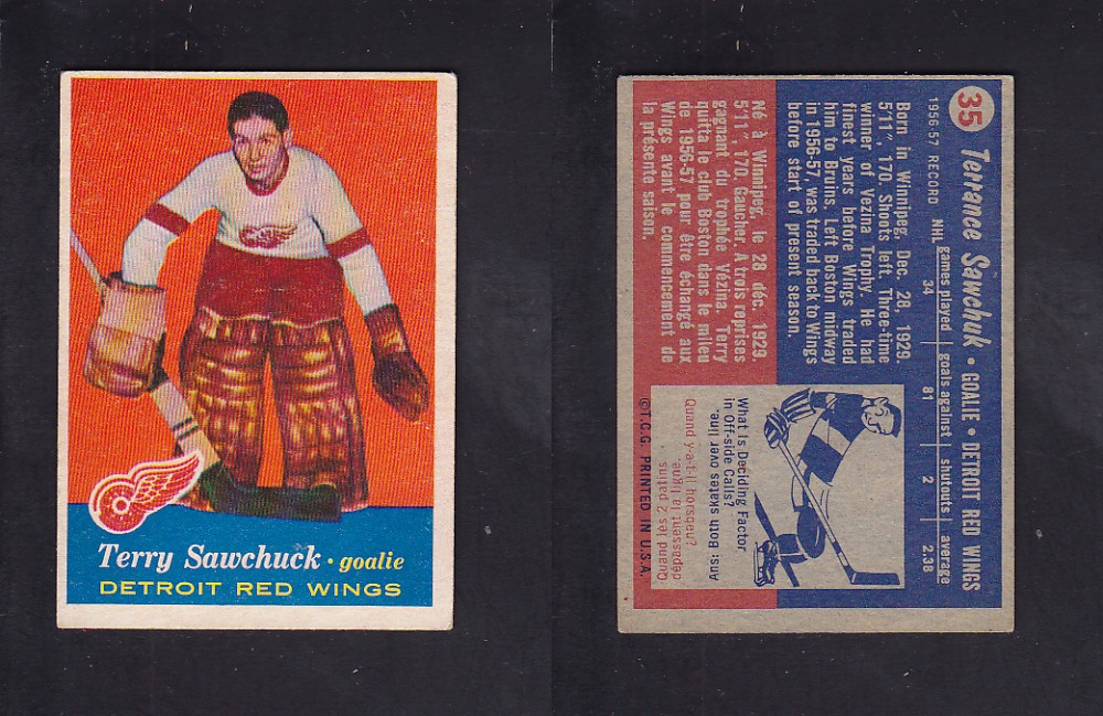 1957-58 TOPPS HOCKEY CARD #35 T. SAWCHUK photo 1957-58 TOPPS HOCKEY CARD #35 T. SAWCHUK photo