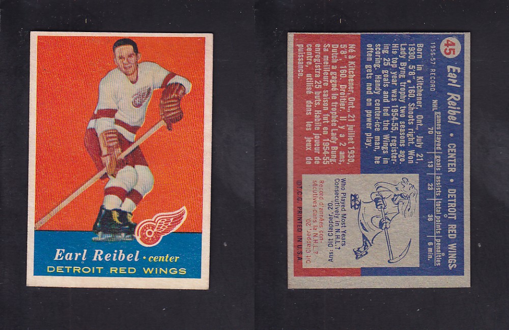 1957-58 TOPPS HOCKEY CARD #45 E. REIBEL photo 1957-58 TOPPS HOCKEY CARD #45 E. REIBEL photo