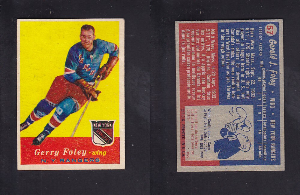 1957-58 TOPPS HOCKEY CARD #57 G. FOLEY photo 1957-58 TOPPS HOCKEY CARD #57 G. FOLEY photo