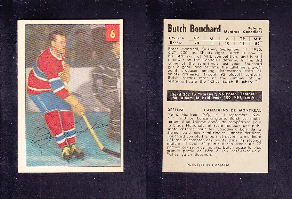 1954-55 PARKHURST HOCKEY CARD #6 B. BOUCHARD photo 1954-55 PARKHURST HOCKEY CARD #6 B. BOUCHARD photo