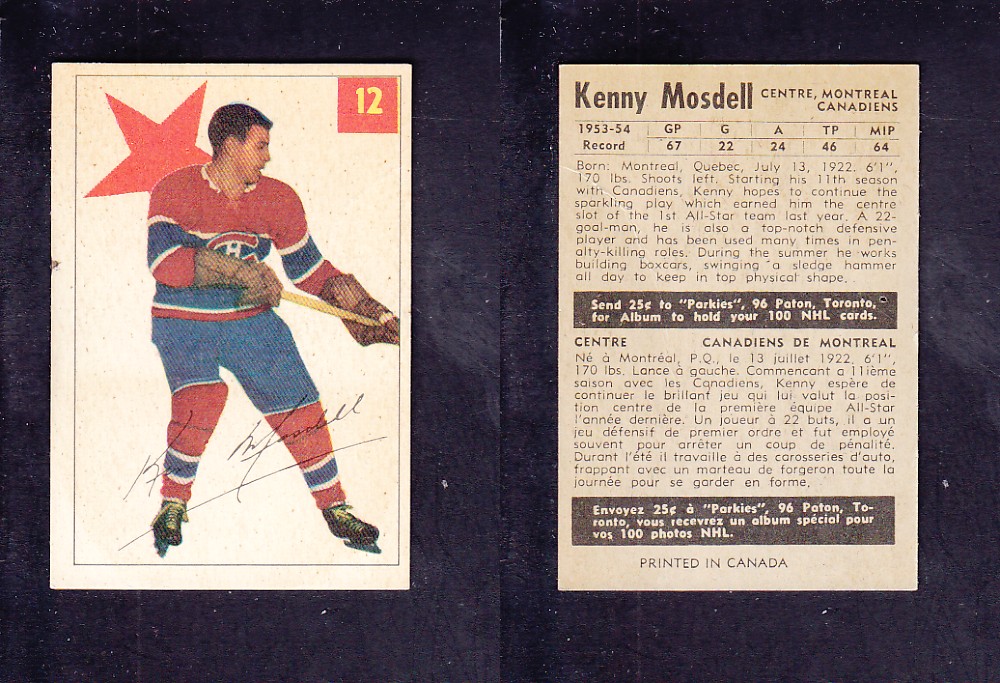 1954-55 PARKHURST HOCKEY CARD #12 K. MOSDELL photo 1954-55 PARKHURST HOCKEY CARD #12 K. MOSDELL photo