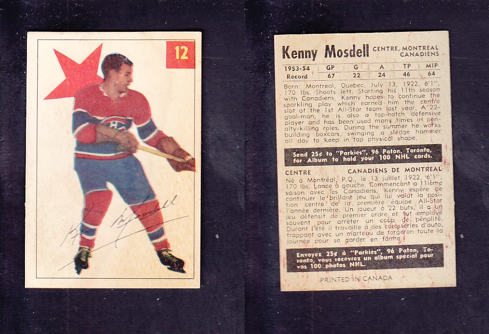 1954-55 PARKHURST HOCKEY CARD #12 K. MOSDELL photo 1954-55 PARKHURST HOCKEY CARD #12 K. MOSDELL photo