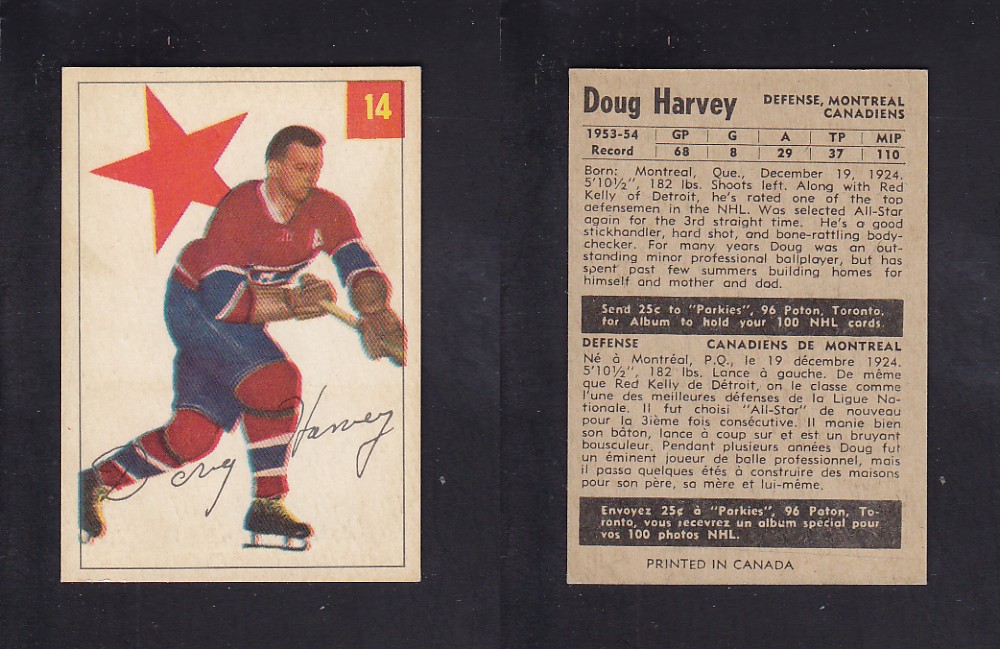 1954-55 PARKHURST HOCKEY CARD #14 D. HARVEY photo 1954-55 PARKHURST HOCKEY CARD #14 D. HARVEY photo