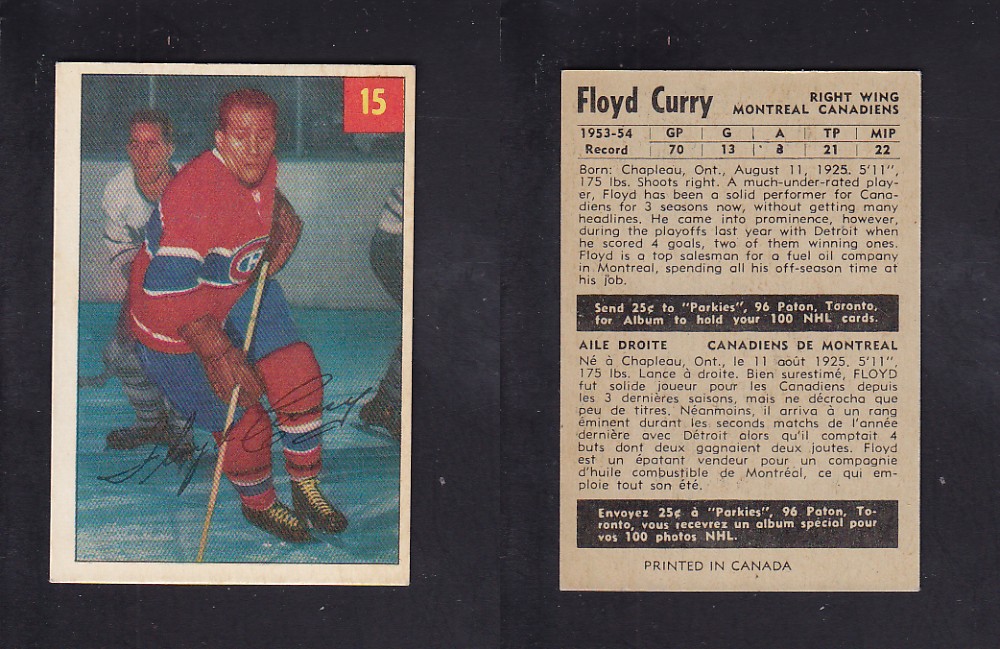 1954-55 PARKHURST HOCKEY CARD #15 F. CURRY photo 1954-55 PARKHURST HOCKEY CARD #15 F. CURRY photo