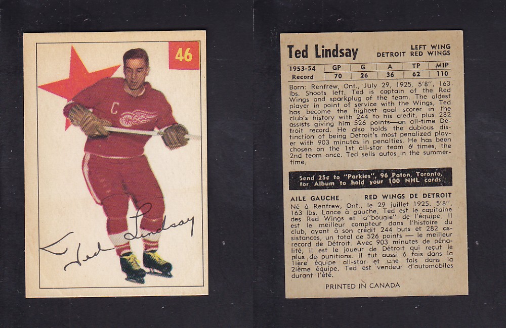 1954-55 PARKHURST HOCKEY CARD #46 T. LINDSAY photo 1954-55 PARKHURST HOCKEY CARD #46 T. LINDSAY photo