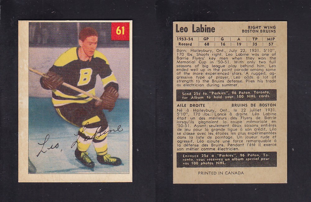 1954-55 PARKHURST HOCKEY CARD #61 L. LABINE photo 1954-55 PARKHURST HOCKEY CARD #61 L. LABINE photo