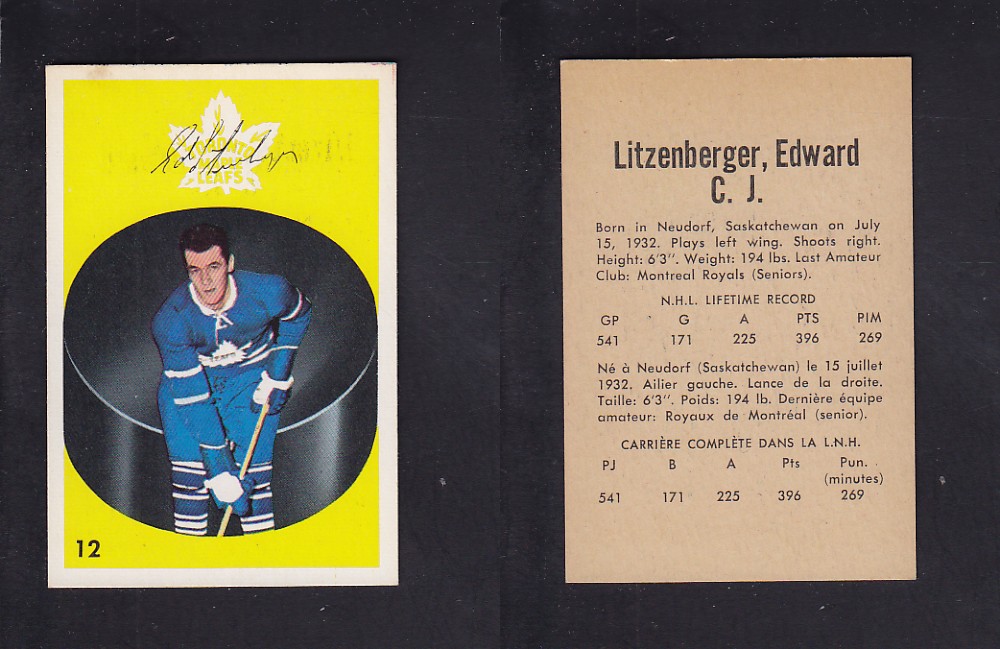 1962-63 PARKHURST HOCKEY CARD #12 E. LITZENBERGER photo 1962-63 PARKHURST HOCKEY CARD #12 E. LITZENBERGER photo
