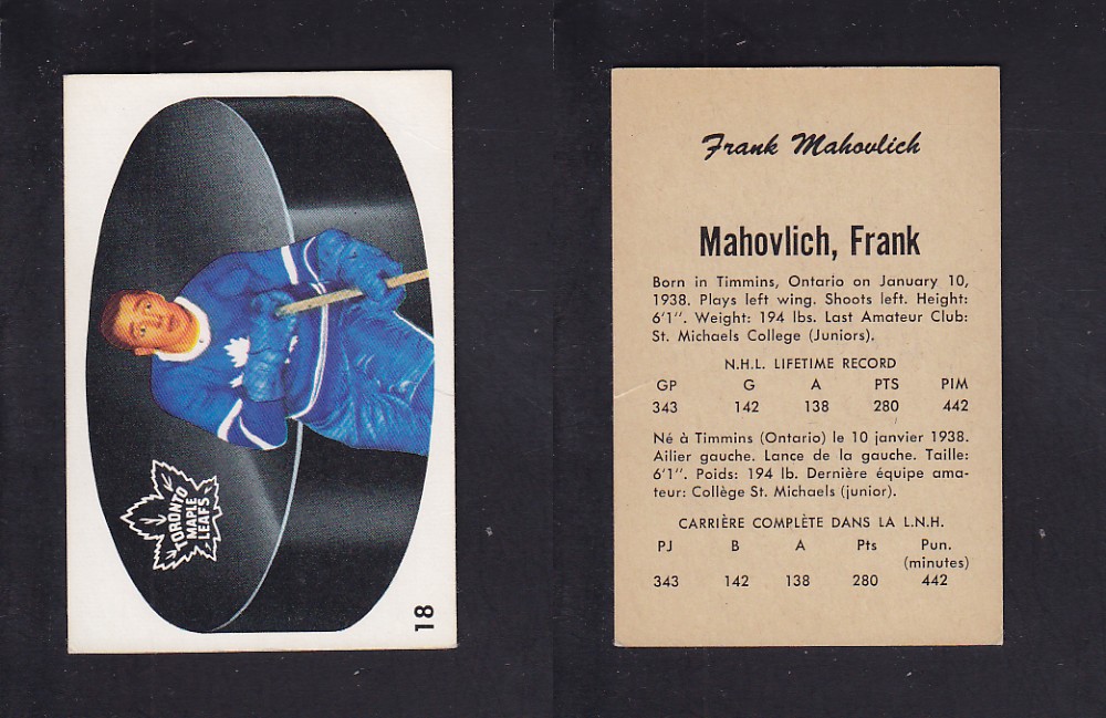 1962-63 PARKHURST HOCKEY CARD #18 F. MAHOVLICH photo 1962-63 PARKHURST HOCKEY CARD #18 F. MAHOVLICH photo