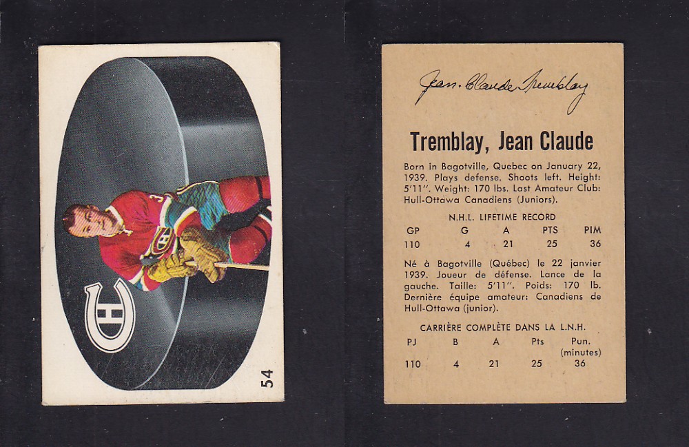 1962-63 PARKHURST HOCKEY CARD #54 J. C. TREMBLAY photo 1962-63 PARKHURST HOCKEY CARD #54 J. C. TREMBLAY photo