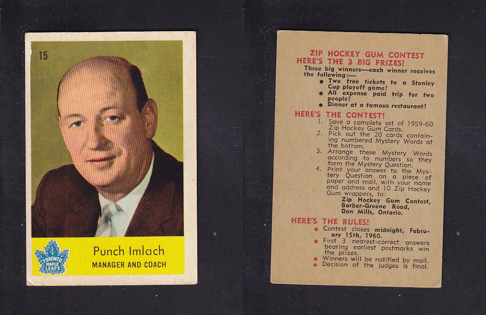 1959-60 PARKHURST HOCKEY CARD #15 P. IMLACH photo 1959-60 PARKHURST HOCKEY CARD #15 P. IMLACH photo