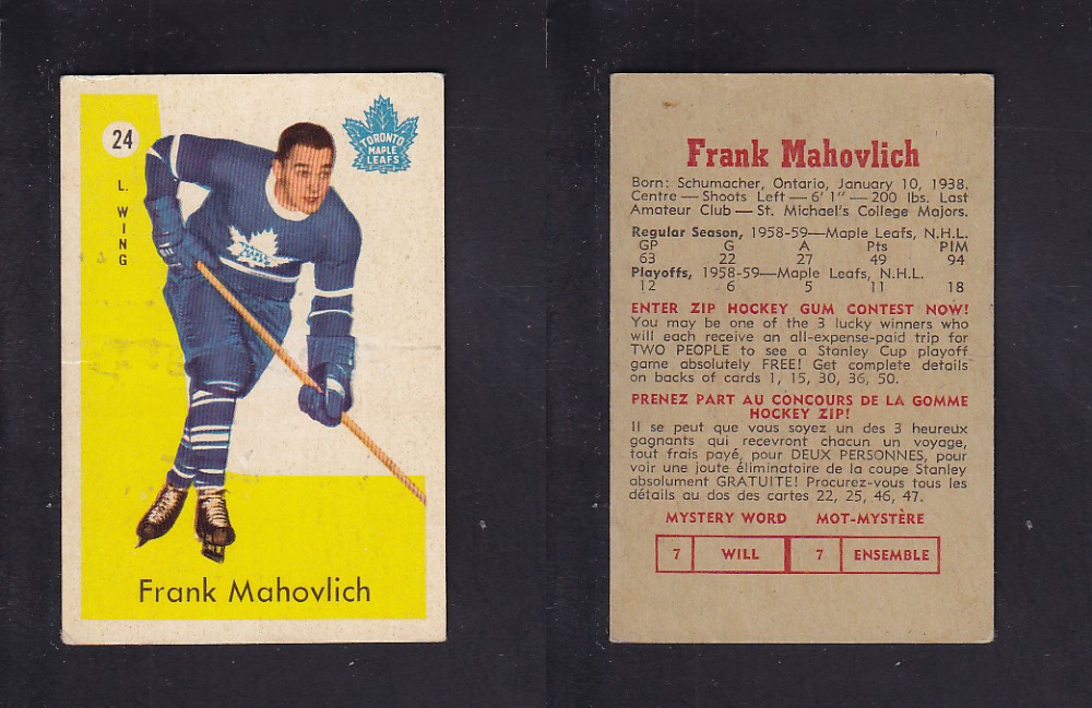 1959-60 PARKHURST HOCKEY CARD #24 F. MAHOVLICH photo 1959-60 PARKHURST HOCKEY CARD #24 F. MAHOVLICH photo