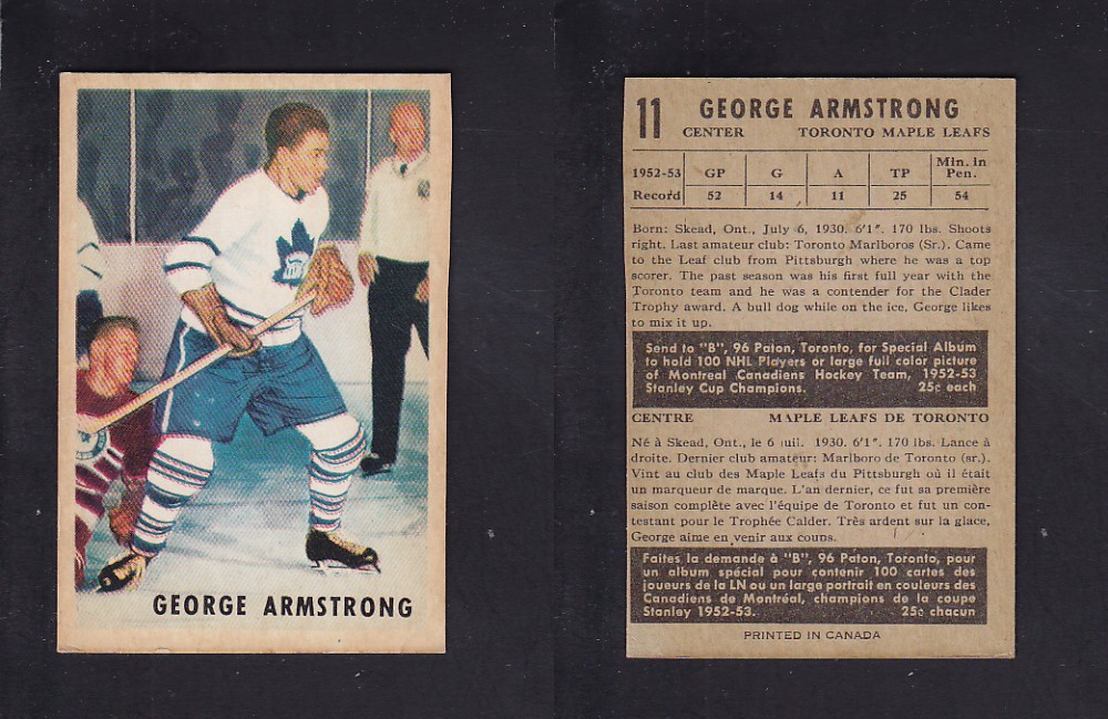 1953-54 PARKHURST HOCKEY CARD #11 G. ARMSTRONG photo 1953-54 PARKHURST HOCKEY CARD #11 G. ARMSTRONG photo