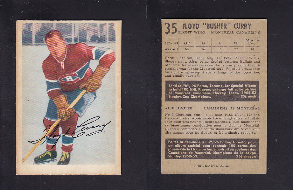 1953-54 PARKHURST HOCKEY CARD #35 B. CURRY photo 1953-54 PARKHURST HOCKEY CARD #35 B. CURRY photo