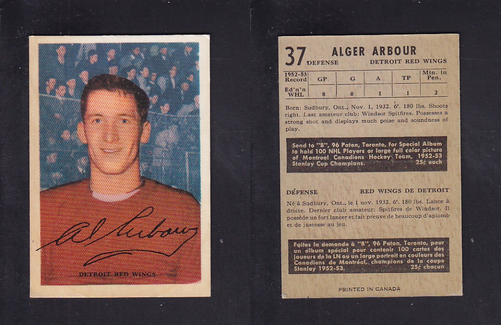 1953-54 PARKHURST HOCKEY CARD #37 A. ARBOUR photo