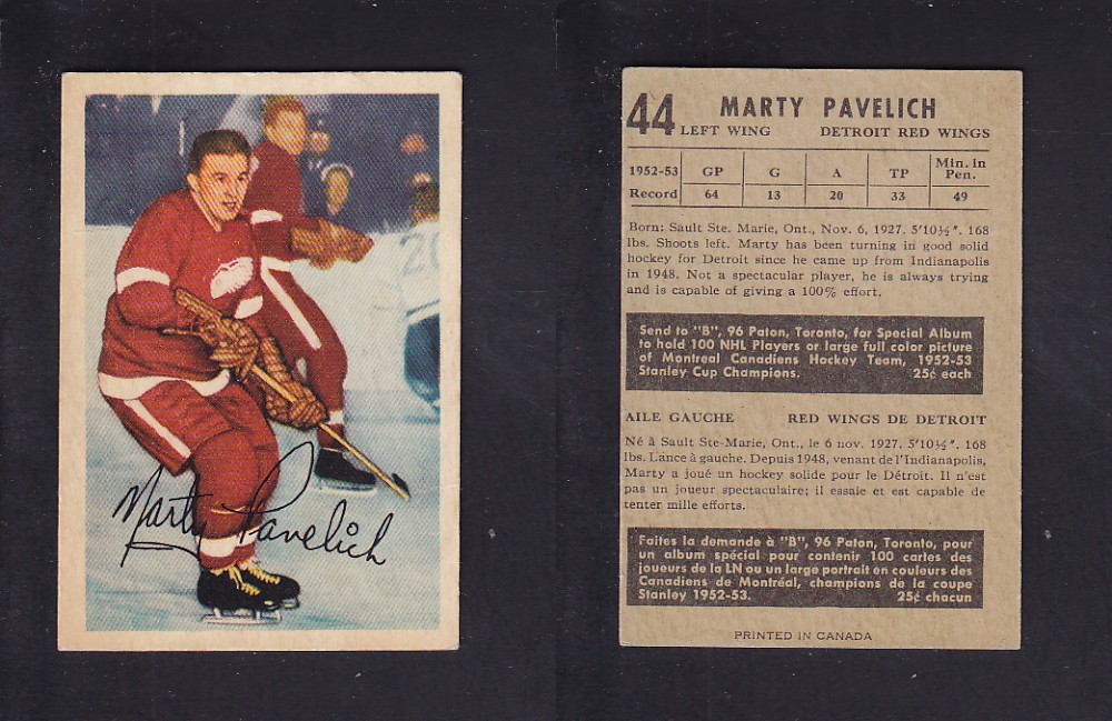 1953-54 PARKHURST HOCKEY CARD #44 M. PAVELICH photo 1953-54 PARKHURST HOCKEY CARD #44 M. PAVELICH photo