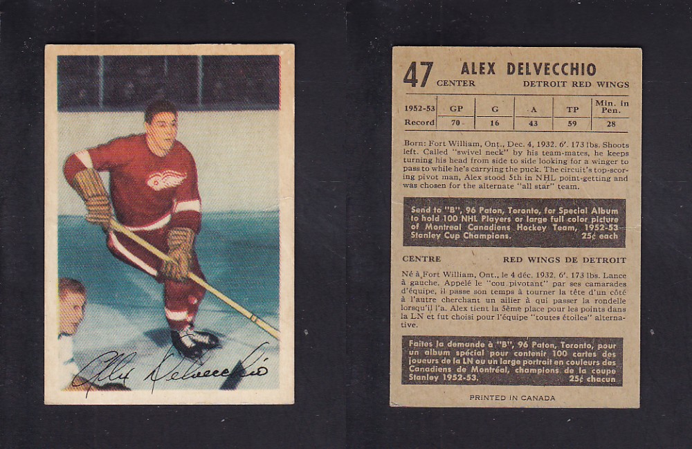 1953-54 PARKHURST HOCKEY CARD #47 A. DELVECCHIO photo 1953-54 PARKHURST HOCKEY CARD #47 A. DELVECCHIO photo