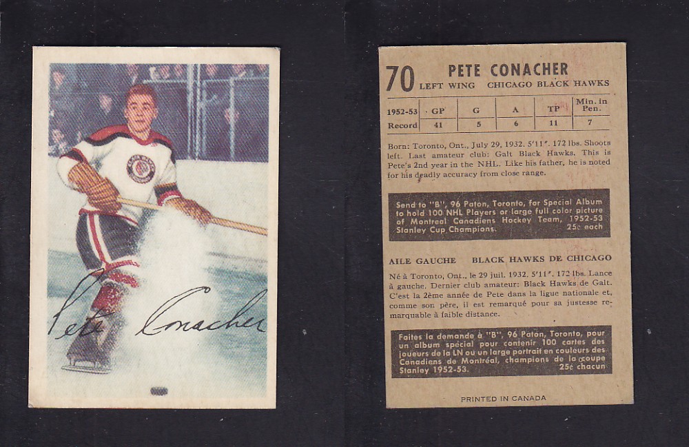 1953-54 PARKHURST HOCKEY CARD #70 P. CONACHER photo 1953-54 PARKHURST HOCKEY CARD #70 P. CONACHER photo