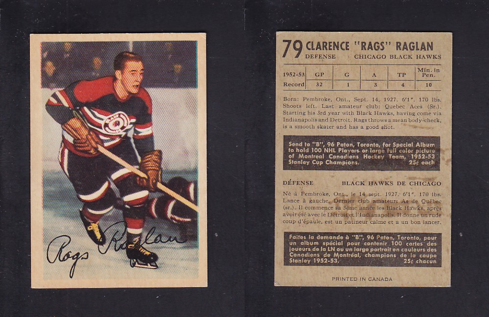 1953-54 PARKHURST HOCKEY CARD #79 R. RAGLAN photo 1953-54 PARKHURST HOCKEY CARD #79 R. RAGLAN photo