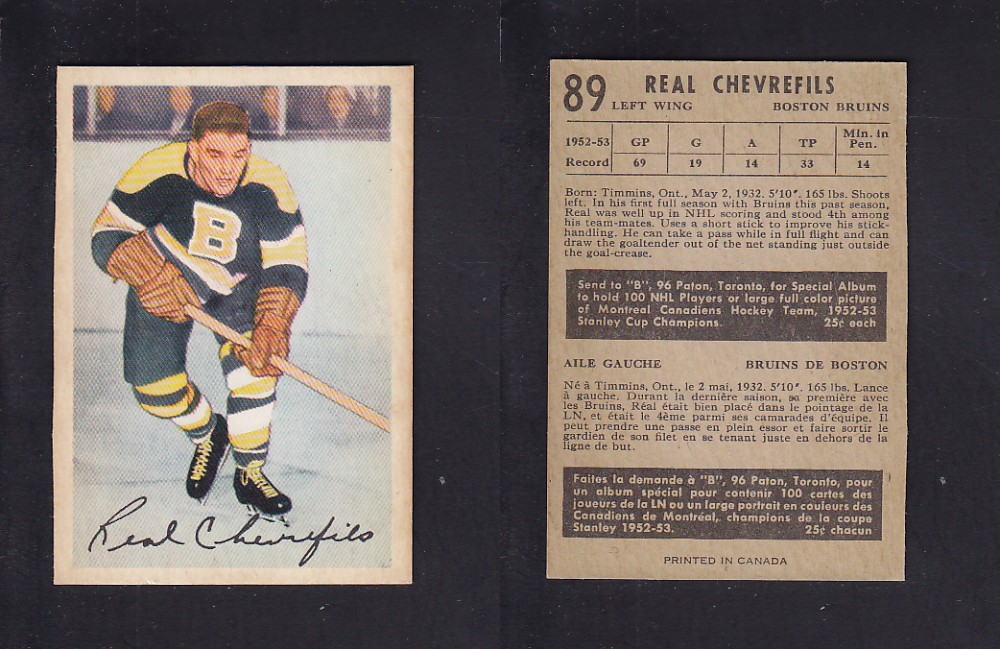 1953-54 PARKHURST HOCKEY CARD #89 R. CHEVREFILS photo 1953-54 PARKHURST HOCKEY CARD #89 R. CHEVREFILS photo