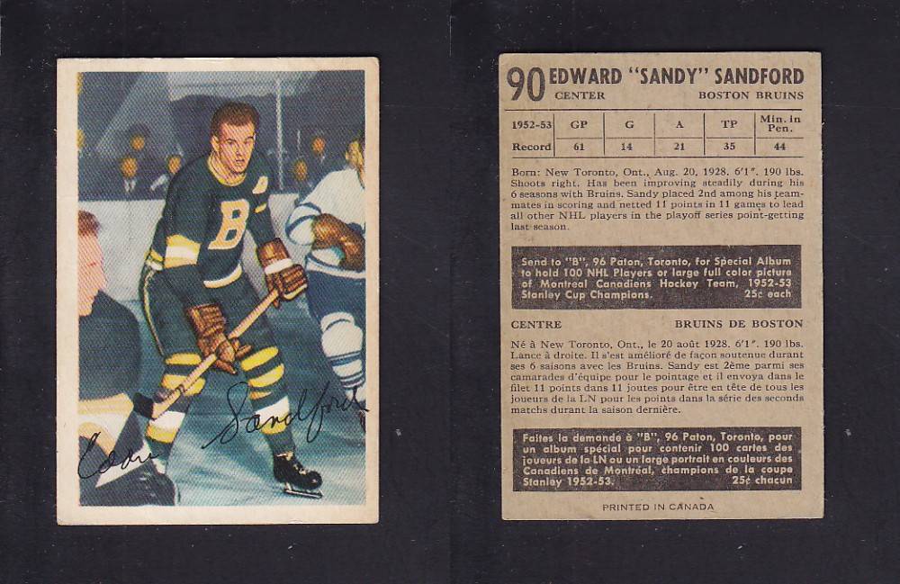 1953-54 PARKHURST HOCKEY CARD #90 S. SANDFORD photo 1953-54 PARKHURST HOCKEY CARD #90 S. SANDFORD photo