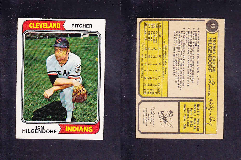 1974 O-PEE-CHEE BASEBALL CARD #13 T. HILGENDORF photo 1974 O-PEE-CHEE BASEBALL CARD #13 T. HILGENDORF photo