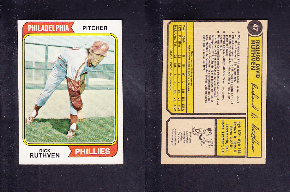 1974 O-PEE-CHEE BASEBALL CARD #47 D. RUTHVEN photo 1974 O-PEE-CHEE BASEBALL CARD #47 D. RUTHVEN photo