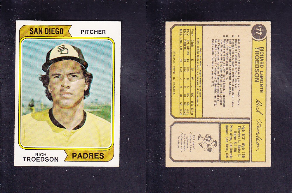 1974 O-PEE-CHEE BASEBALL CARD #77 R. TROEDSON photo 1974 O-PEE-CHEE BASEBALL CARD #77 R. TROEDSON photo