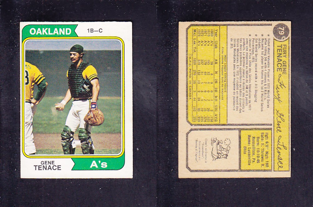 1974 O-PEE-CHEE BASEBALL CARD #79 G. TENACE photo 1974 O-PEE-CHEE BASEBALL CARD #79 G. TENACE photo