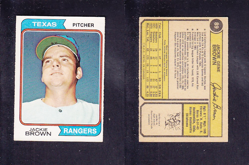 1974 O-PEE-CHEE BASEBALL CARD #89 J. BROWN photo 1974 O-PEE-CHEE BASEBALL CARD #89 J. BROWN photo