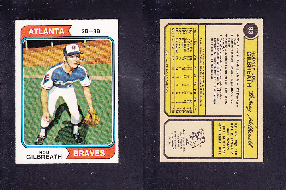 1974 O-PEE-CHEE BASEBALL CARD #93 R. GILBREATH photo 1974 O-PEE-CHEE BASEBALL CARD #93 R. GILBREATH photo