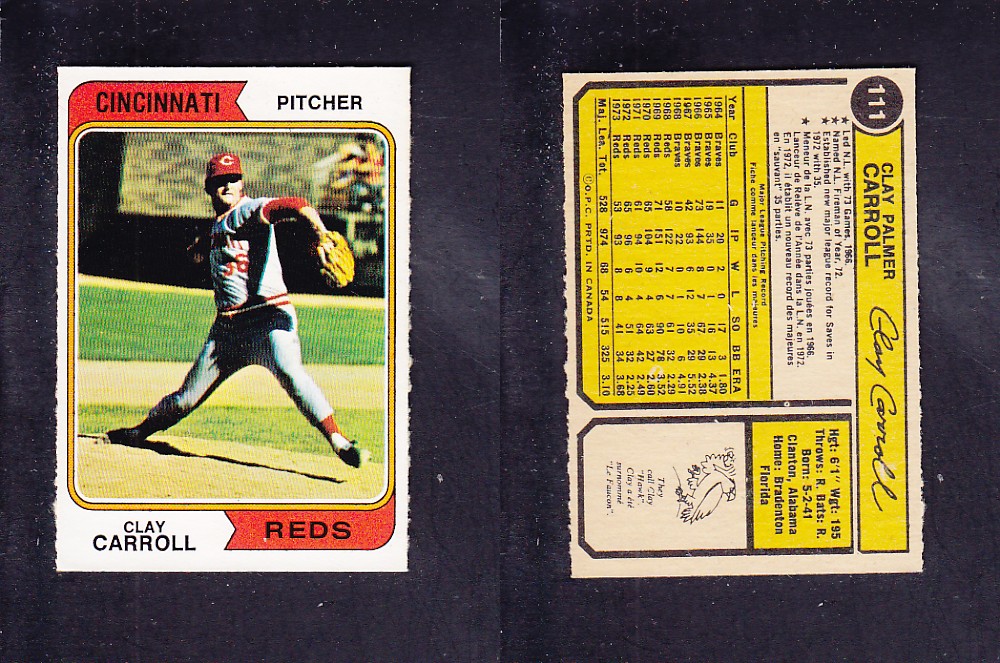 1974 O-PEE-CHEE BASEBALL CARD #111 C. CARROLL photo 1974 O-PEE-CHEE BASEBALL CARD #111 C. CARROLL photo