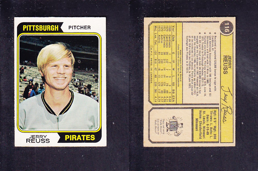 1974 O-PEE-CHEE BASEBALL CARD #116 J. REUSS photo 1974 O-PEE-CHEE BASEBALL CARD #116 J. REUSS photo