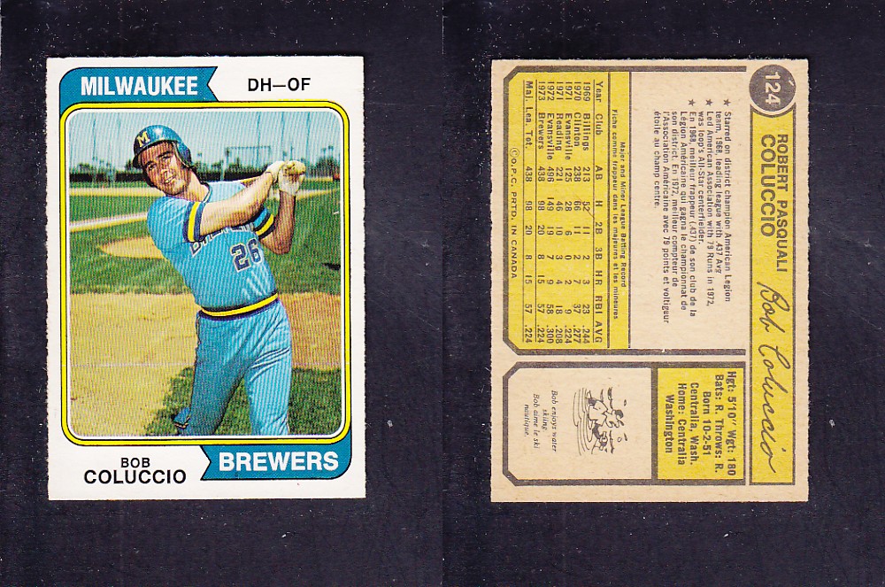 1974 O-PEE-CHEE BASEBALL CARD #124 B. COLUCCIO photo 1974 O-PEE-CHEE BASEBALL CARD #124 B. COLUCCIO photo