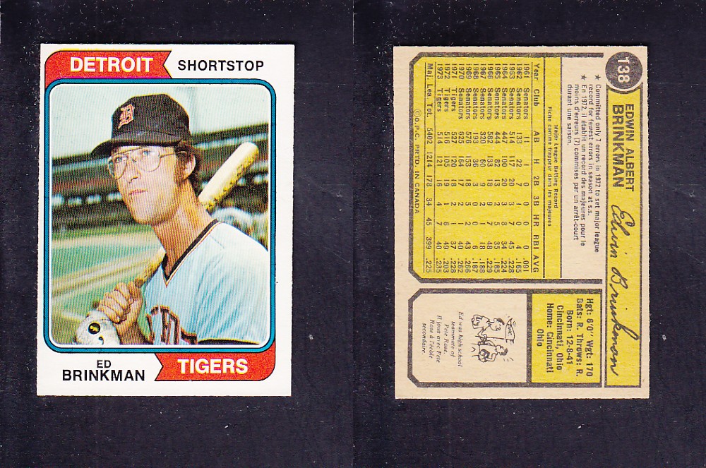 1974 O-PEE-CHEE BASEBALL CARD #138 E. BRINKMAN photo 1974 O-PEE-CHEE BASEBALL CARD #138 E. BRINKMAN photo