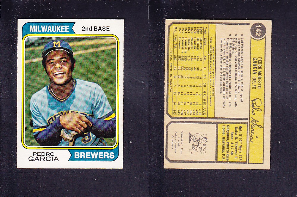 1974 O-PEE-CHEE BASEBALL CARD #142 P. GARCIA photo