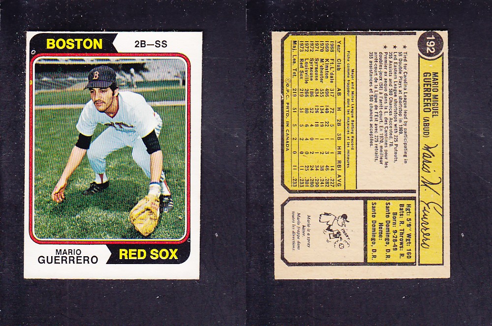 1974 O-PEE-CHEE BASEBALL CARD #192 M. GUERRERO photo