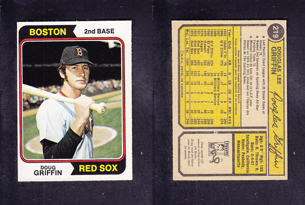 1974 O-PEE-CHEE BASEBALL CARD #219 D. GRIFFIN photo 1974 O-PEE-CHEE BASEBALL CARD #219 D. GRIFFIN photo