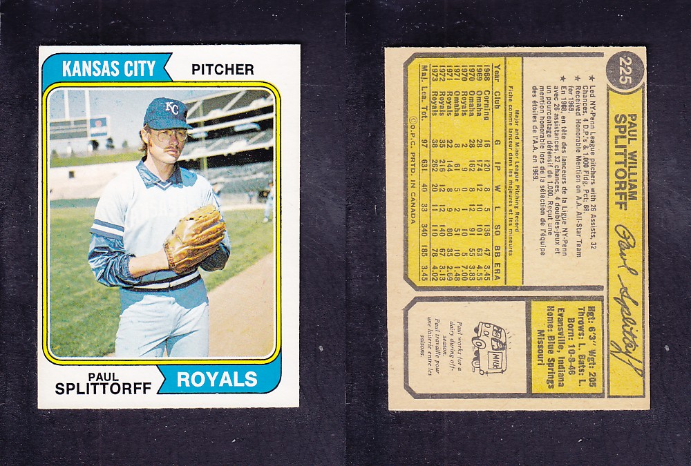 1974 O-PEE-CHEE BASEBALL CARD #225 P. SPLITTORFF photo 1974 O-PEE-CHEE BASEBALL CARD #225 P. SPLITTORFF photo