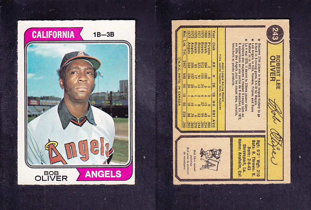 1974 O-PEE-CHEE BASEBALL CARD #243 B. OLIVER photo 1974 O-PEE-CHEE BASEBALL CARD #243 B. OLIVER photo