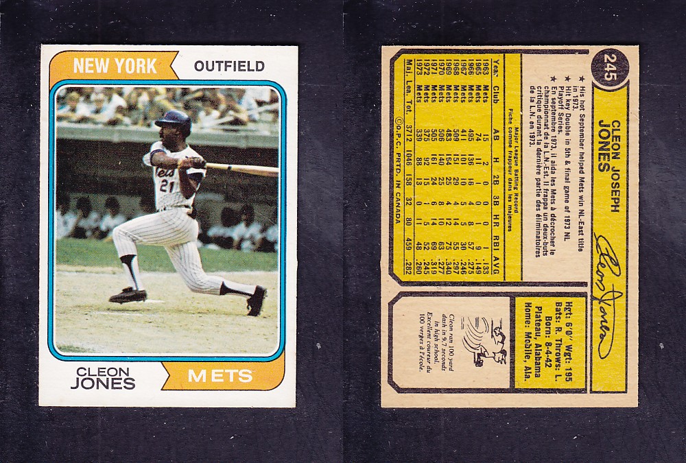1974 O-PEE-CHEE BASEBALL CARD #245 C. JONES photo 1974 O-PEE-CHEE BASEBALL CARD #245 C. JONES photo