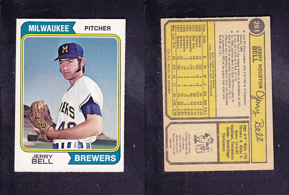 1974 O-PEE-CHEE BASEBALL CARD #261 J. BELL photo 1974 O-PEE-CHEE BASEBALL CARD #261 J. BELL photo