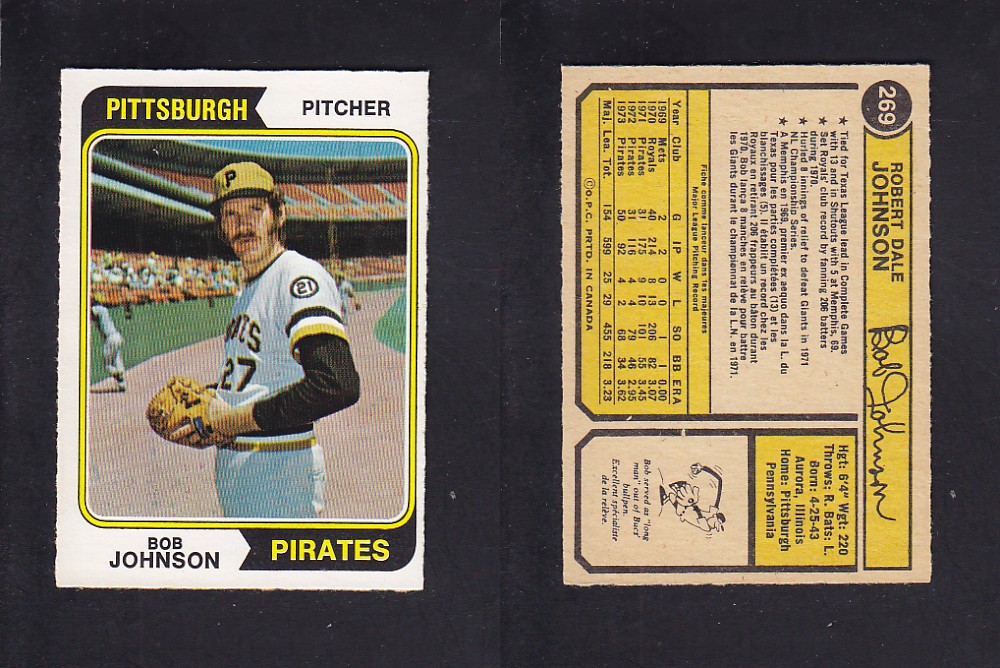 1974 O-PEE-CHEE BASEBALL CARD #269 B. JOHNSON photo