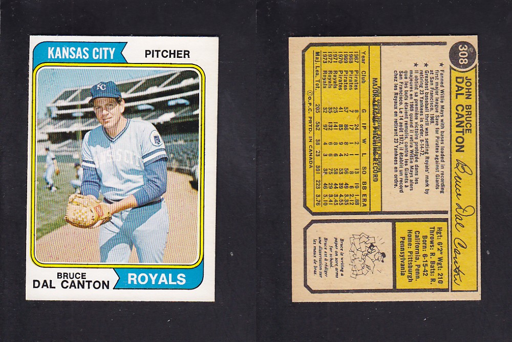 1974 O-PEE-CHEE BASEBALL CARD #308 B. DAL CANTON photo 1974 O-PEE-CHEE BASEBALL CARD #308 B. DAL CANTON photo