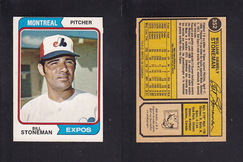 1974 O-PEE-CHEE BASEBALL CARD #352 B. STONEMAN photo 1974 O-PEE-CHEE BASEBALL CARD #352 B. STONEMAN photo