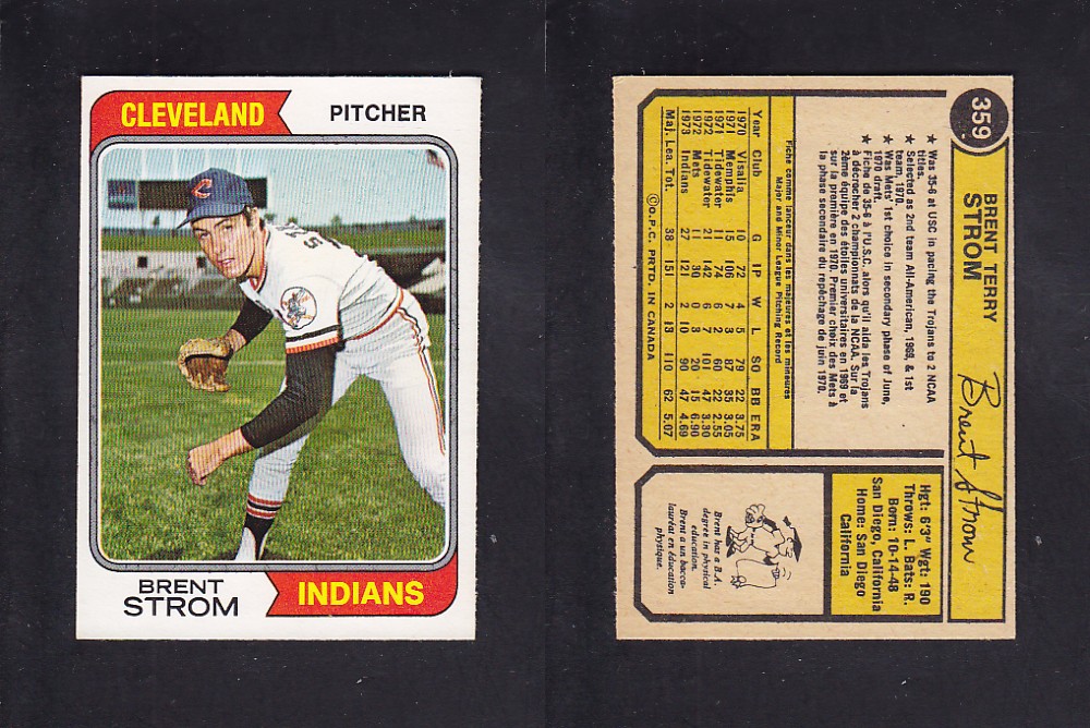 1974 O-PEE-CHEE BASEBALL CARD #359 B. STROM photo 1974 O-PEE-CHEE BASEBALL CARD #359 B. STROM photo
