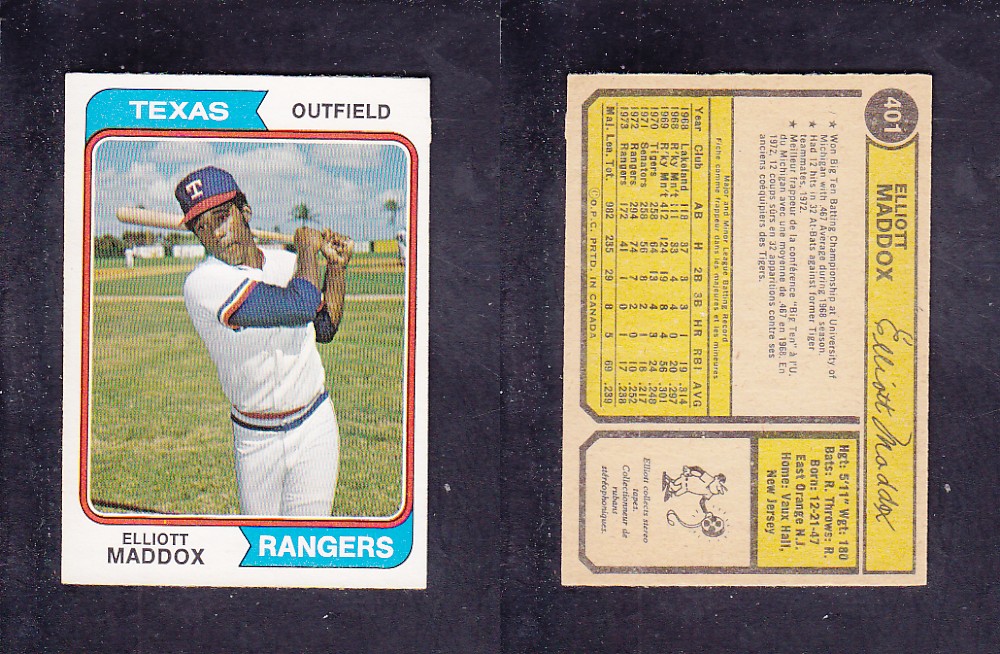1974 O-PEE-CHEE BASEBALL CARD #401 E. MADDOX photo 1974 O-PEE-CHEE BASEBALL CARD #401 E. MADDOX photo